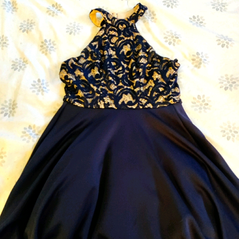 Blue and nude lace dress